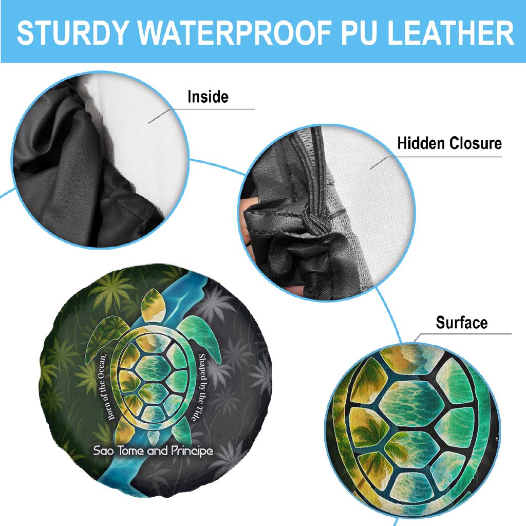 Sea Turtle Sao Tome and Principe Spare Tire Cover Ocean Tide and Tropical Palm - African Pride