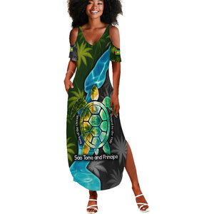 Sea Turtle Sao Tome and Principe Summer Maxi Dress Ocean Tide and Tropical Palm - African Pride