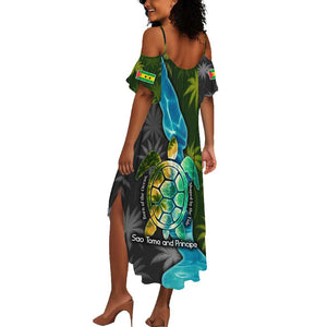 Sea Turtle Sao Tome and Principe Summer Maxi Dress Ocean Tide and Tropical Palm - African Pride
