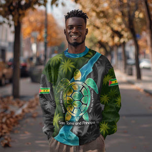 Sea Turtle Sao Tome and Principe Sweatshirt Ocean Tide and Tropical Palm - African Pride