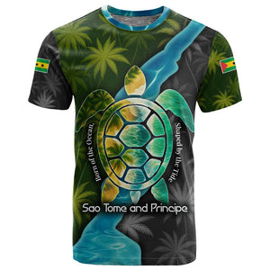 Sea Turtle Sao Tome and Principe T shirt Ocean Tide and Tropical Palm - African Pride