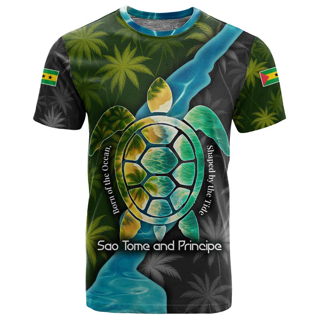 Sea Turtle Sao Tome and Principe T shirt Ocean Tide and Tropical Palm - African Pride