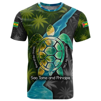 Sea Turtle Sao Tome and Principe T shirt Ocean Tide and Tropical Palm - African Pride