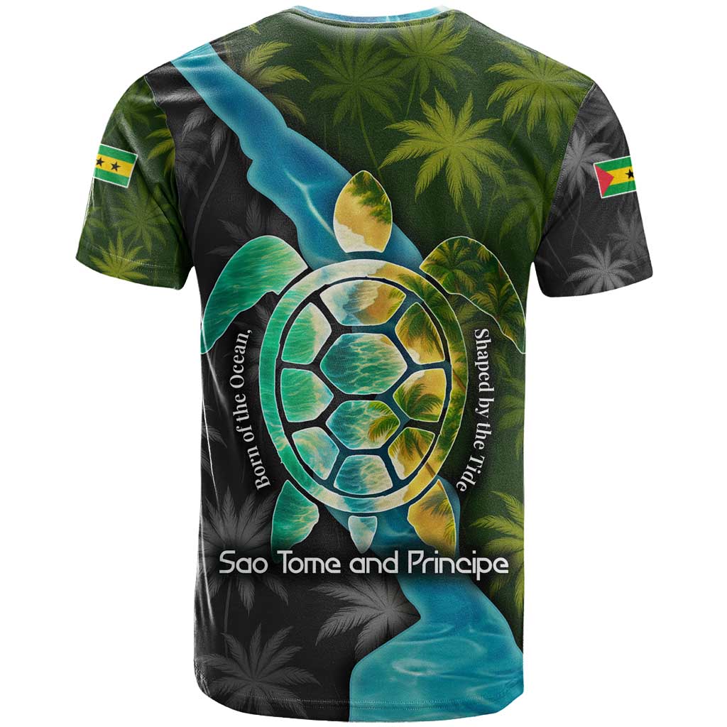 Sea Turtle Sao Tome and Principe T shirt Ocean Tide and Tropical Palm - African Pride