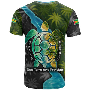 Sea Turtle Sao Tome and Principe T shirt Ocean Tide and Tropical Palm - African Pride