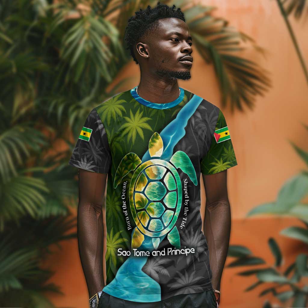 Sea Turtle Sao Tome and Principe T shirt Ocean Tide and Tropical Palm - African Pride
