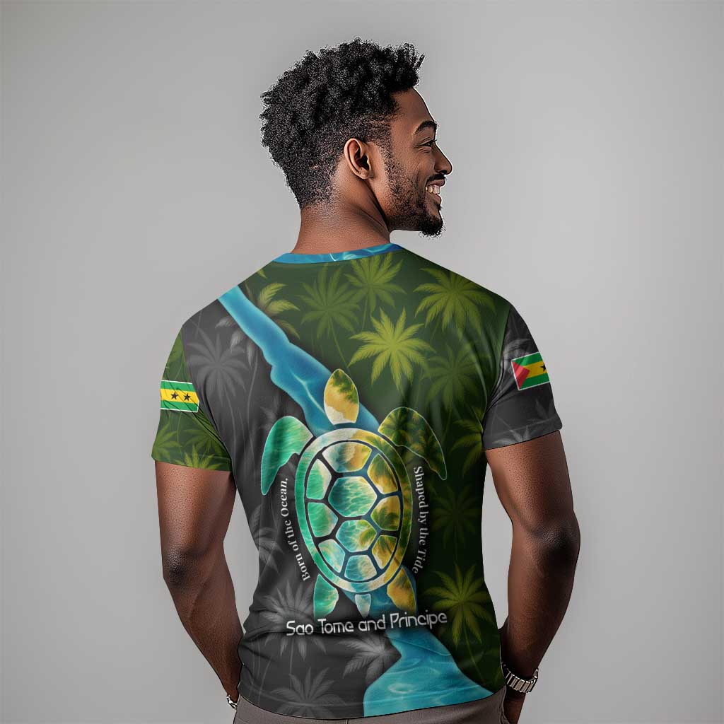 Sea Turtle Sao Tome and Principe T shirt Ocean Tide and Tropical Palm - African Pride