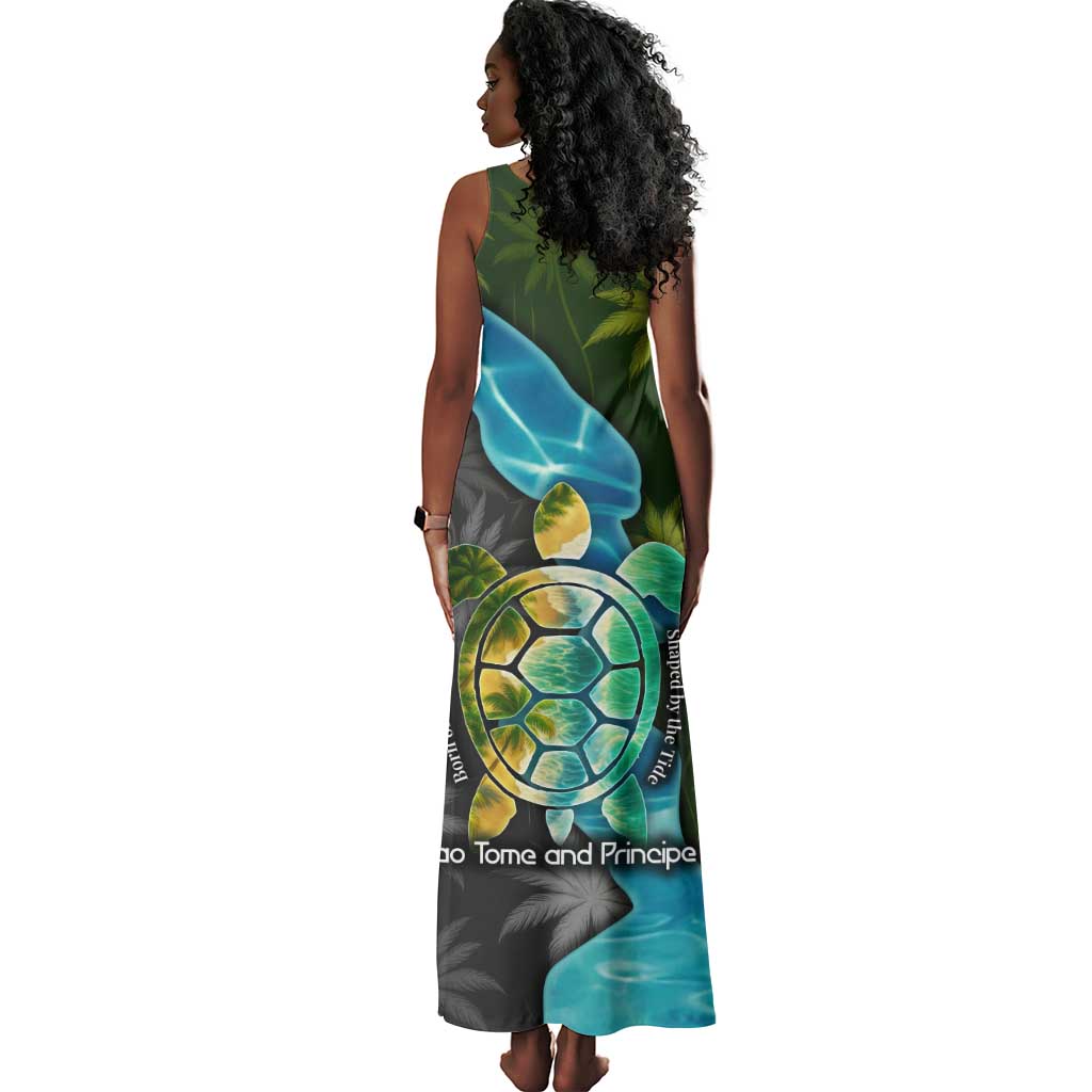 Sea Turtle Sao Tome and Principe Tank Maxi Dress Ocean Tide and Tropical Palm - African Pride