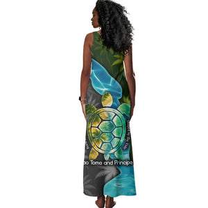 Sea Turtle Sao Tome and Principe Tank Maxi Dress Ocean Tide and Tropical Palm - African Pride
