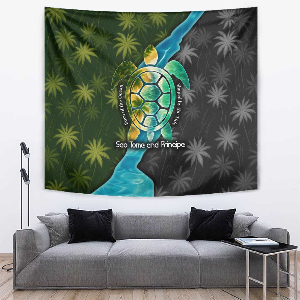 Sea Turtle Sao Tome and Principe Tapestry Ocean Tide and Tropical Palm - African Pride