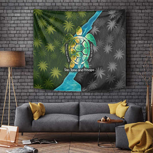 Sea Turtle Sao Tome and Principe Tapestry Ocean Tide and Tropical Palm - African Pride