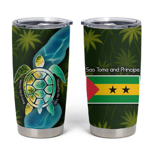 Sea Turtle Sao Tome and Principe Tumbler Cup Ocean Tide and Tropical Palm - African Pride