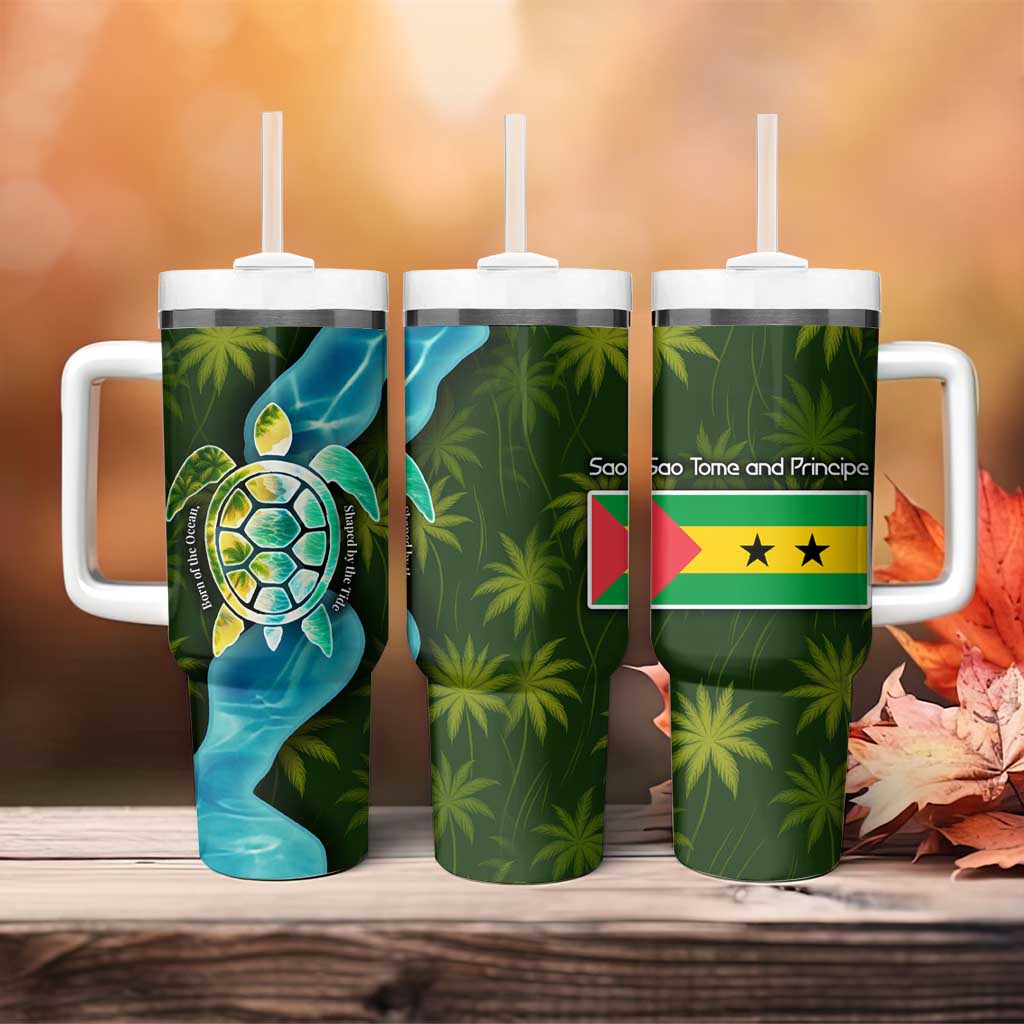 Sea Turtle Sao Tome and Principe Tumbler With Handle Ocean Tide and Tropical Palm - African Pride