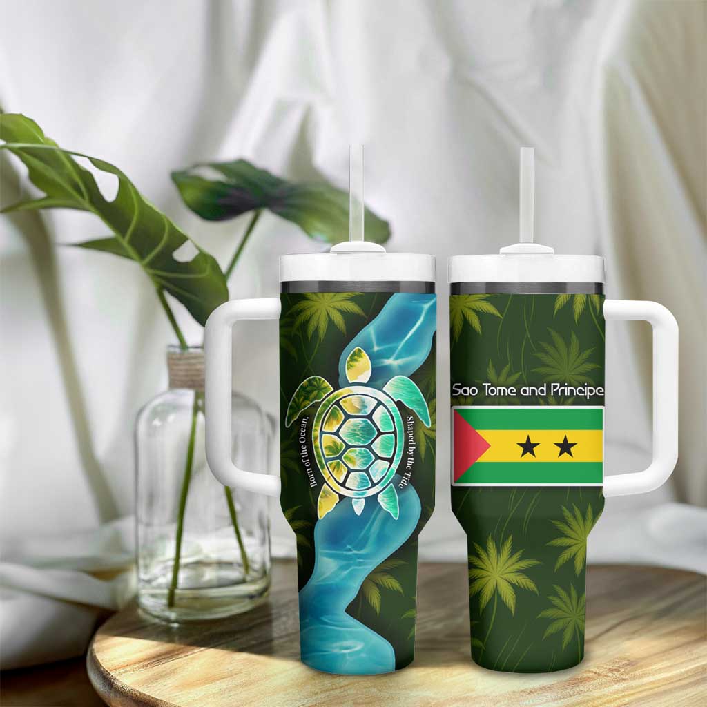 Sea Turtle Sao Tome and Principe Tumbler With Handle Ocean Tide and Tropical Palm - African Pride