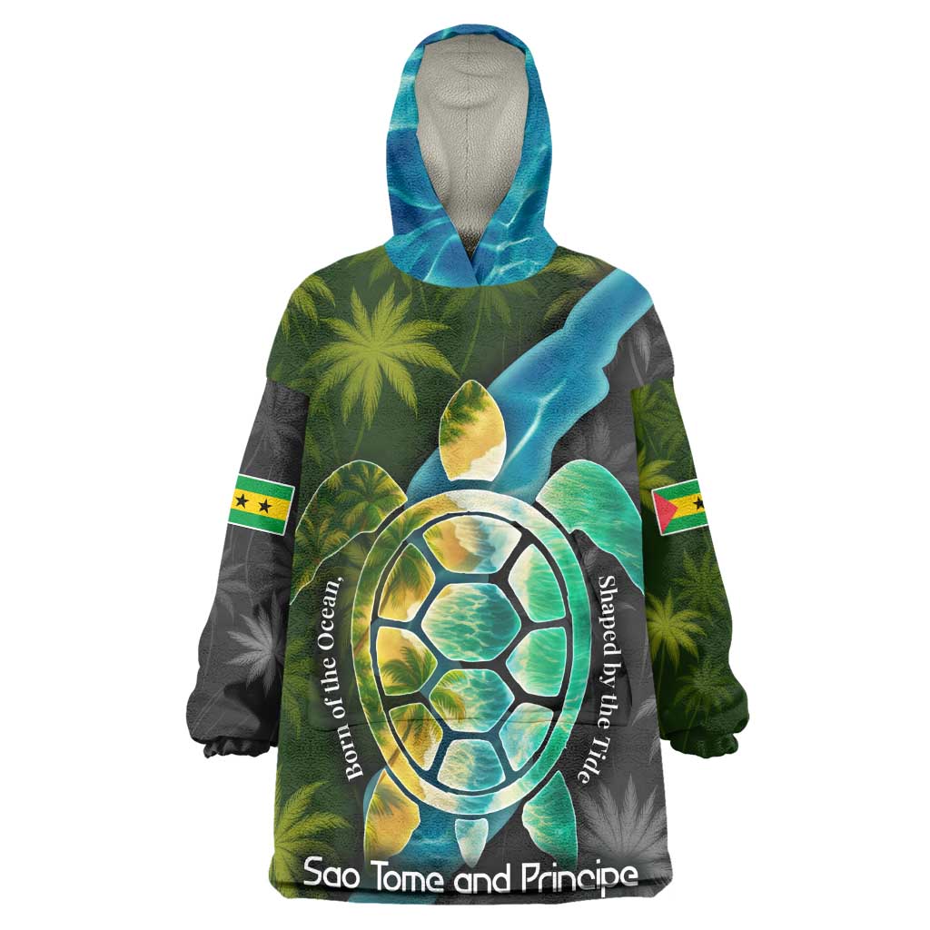 Sea Turtle Sao Tome and Principe Wearable Blanket Hoodie Ocean Tide and Tropical Palm - African Pride
