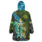 Sea Turtle Sao Tome and Principe Wearable Blanket Hoodie Ocean Tide and Tropical Palm - African Pride