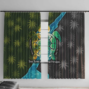Sea Turtle Sao Tome and Principe Window Curtain Ocean Tide and Tropical Palm - African Pride