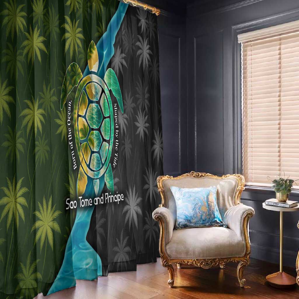 Sea Turtle Sao Tome and Principe Window Curtain Ocean Tide and Tropical Palm - African Pride