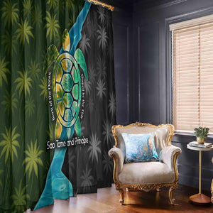 Sea Turtle Sao Tome and Principe Window Curtain Ocean Tide and Tropical Palm - African Pride