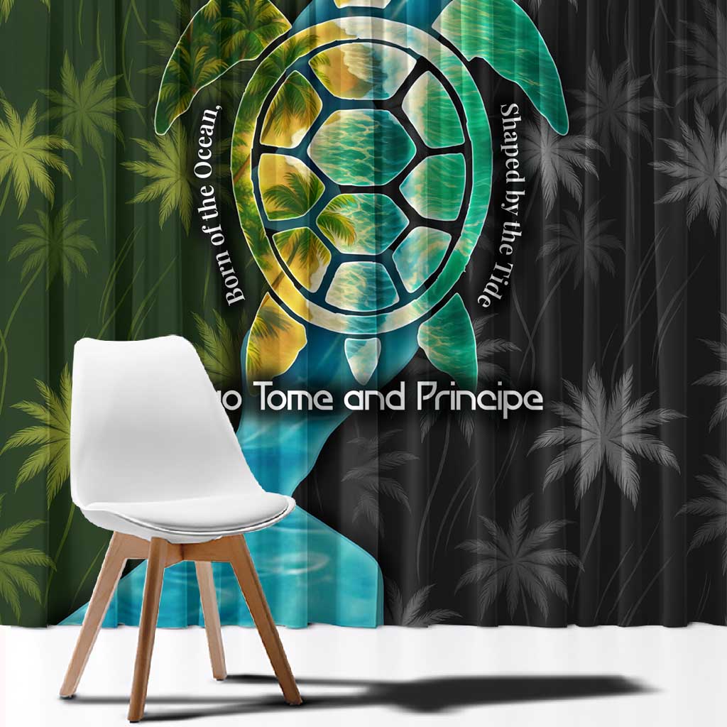 Sea Turtle Sao Tome and Principe Window Curtain Ocean Tide and Tropical Palm - African Pride