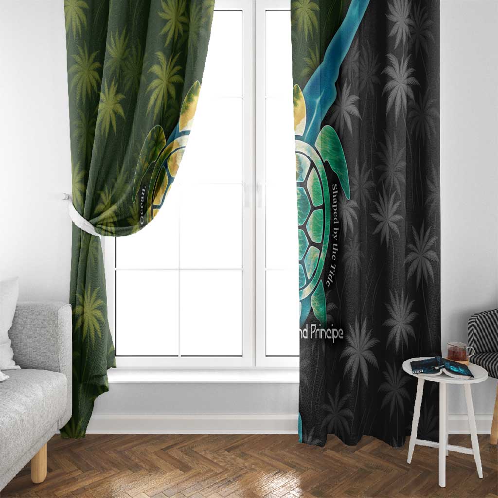 Sea Turtle Sao Tome and Principe Window Curtain Ocean Tide and Tropical Palm - African Pride
