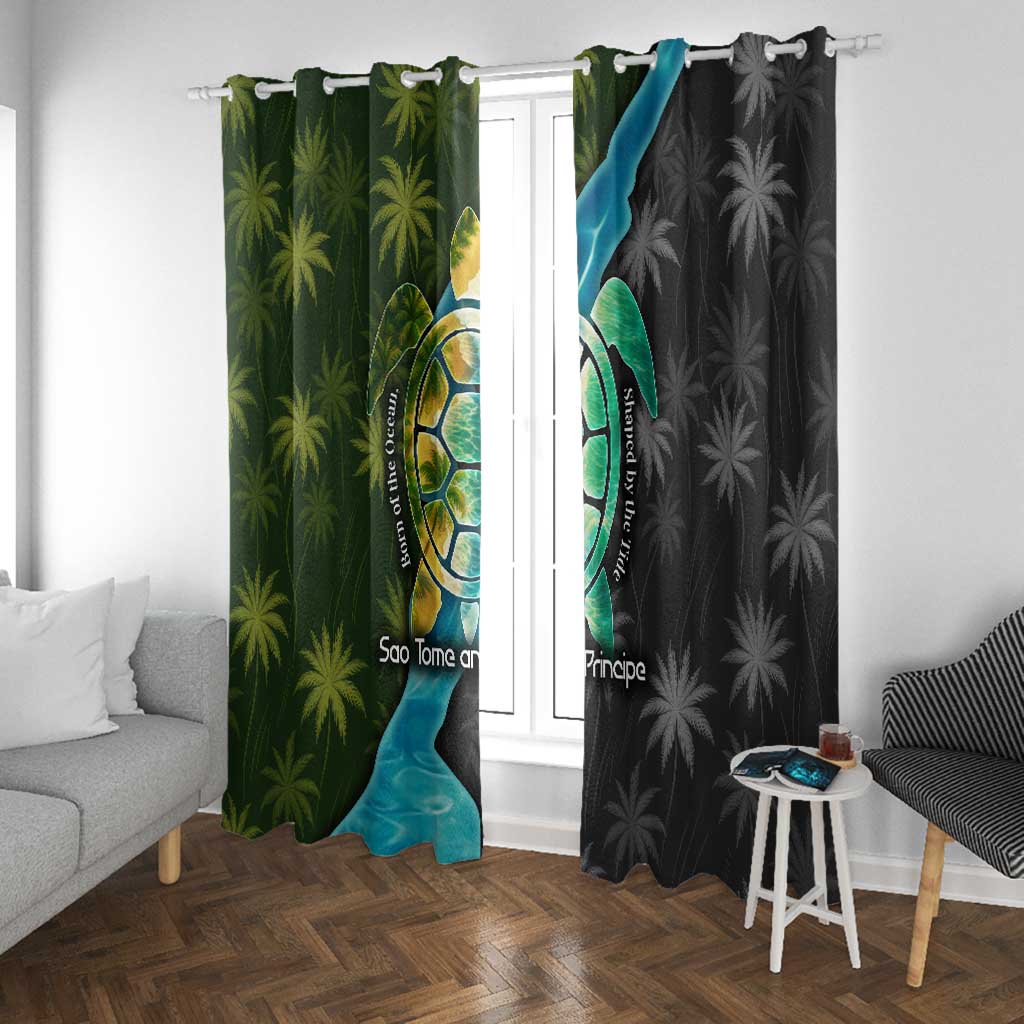 Sea Turtle Sao Tome and Principe Window Curtain Ocean Tide and Tropical Palm - African Pride