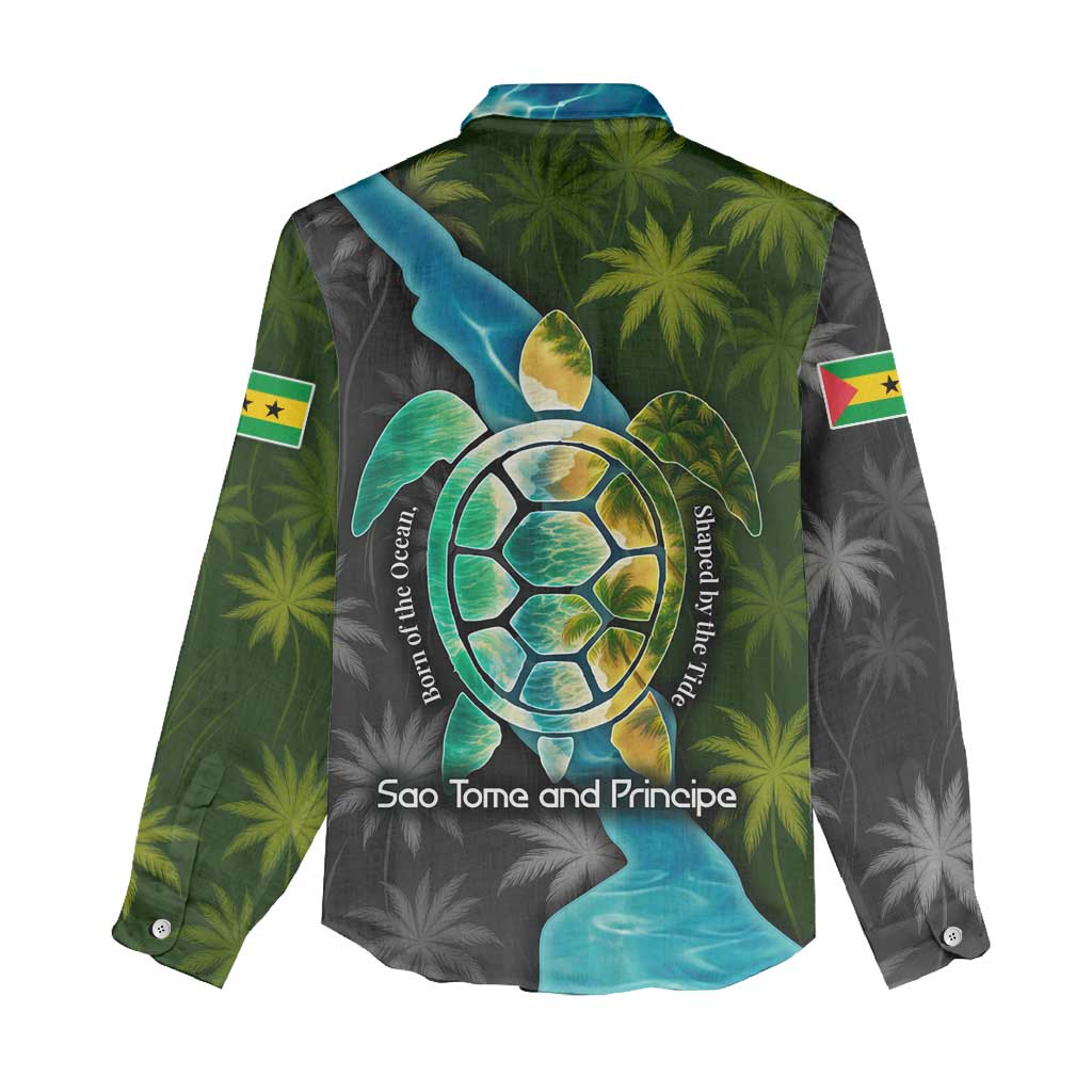Sea Turtle Sao Tome and Principe Women Casual Shirt Ocean Tide and Tropical Palm - African Pride