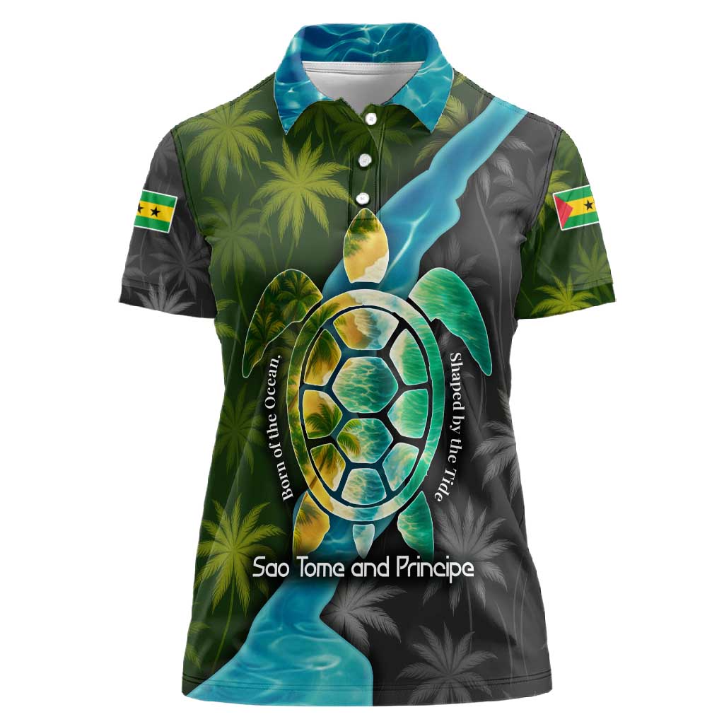 Sea Turtle Sao Tome and Principe Women Polo Shirt Ocean Tide and Tropical Palm - African Pride