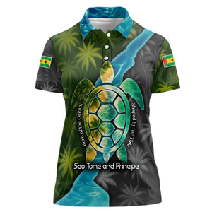 Sea Turtle Sao Tome and Principe Women Polo Shirt Ocean Tide and Tropical Palm - African Pride