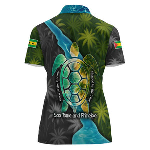Sea Turtle Sao Tome and Principe Women Polo Shirt Ocean Tide and Tropical Palm - African Pride