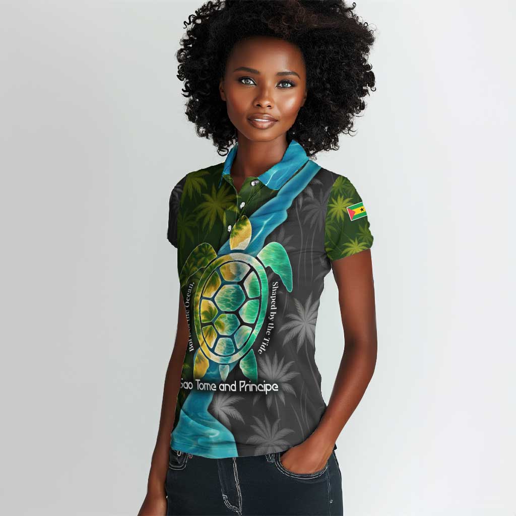Sea Turtle Sao Tome and Principe Women Polo Shirt Ocean Tide and Tropical Palm - African Pride