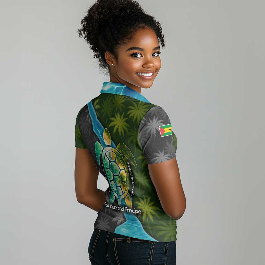 Sea Turtle Sao Tome and Principe Women Polo Shirt Ocean Tide and Tropical Palm - African Pride