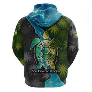 Sea Turtle Sao Tome and Principe Zip Hoodie Ocean Tide and Tropical Palm - African Pride