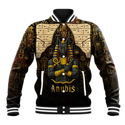 Anubis Egypt Baseball Jacket Ancient Hieroglyph Pharaoh Spirit - African Pride
