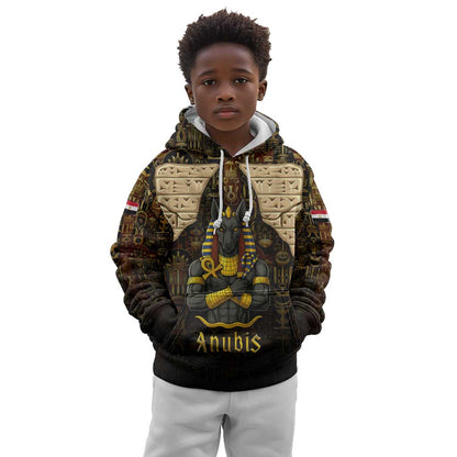 Anubis Egypt Kid Hoodie Ancient Hieroglyph Pharaoh Spirit - African Pride