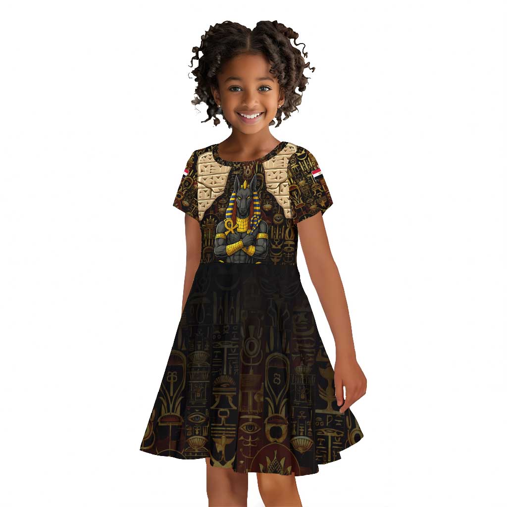 Anubis Egypt Kid Short Sleeve Dress Ancient Hieroglyph Pharaoh Spirit - African Pride