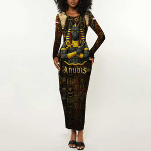 Anubis Egypt Long Sleeve Bodycon Dress Ancient Hieroglyph Pharaoh Spirit - African Pride