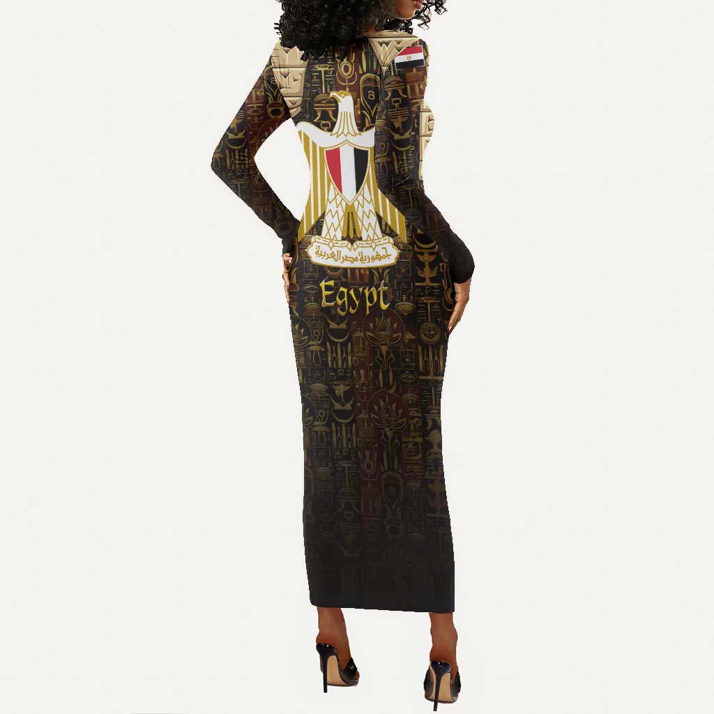 Anubis Egypt Long Sleeve Bodycon Dress Ancient Hieroglyph Pharaoh Spirit - African Pride