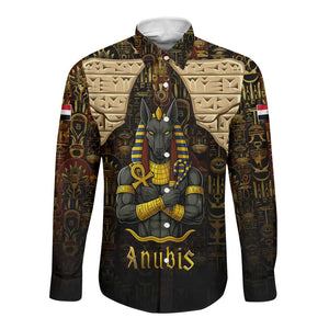 Anubis Egypt Long Sleeve Button Shirt Ancient Hieroglyph Pharaoh Spirit - African Pride
