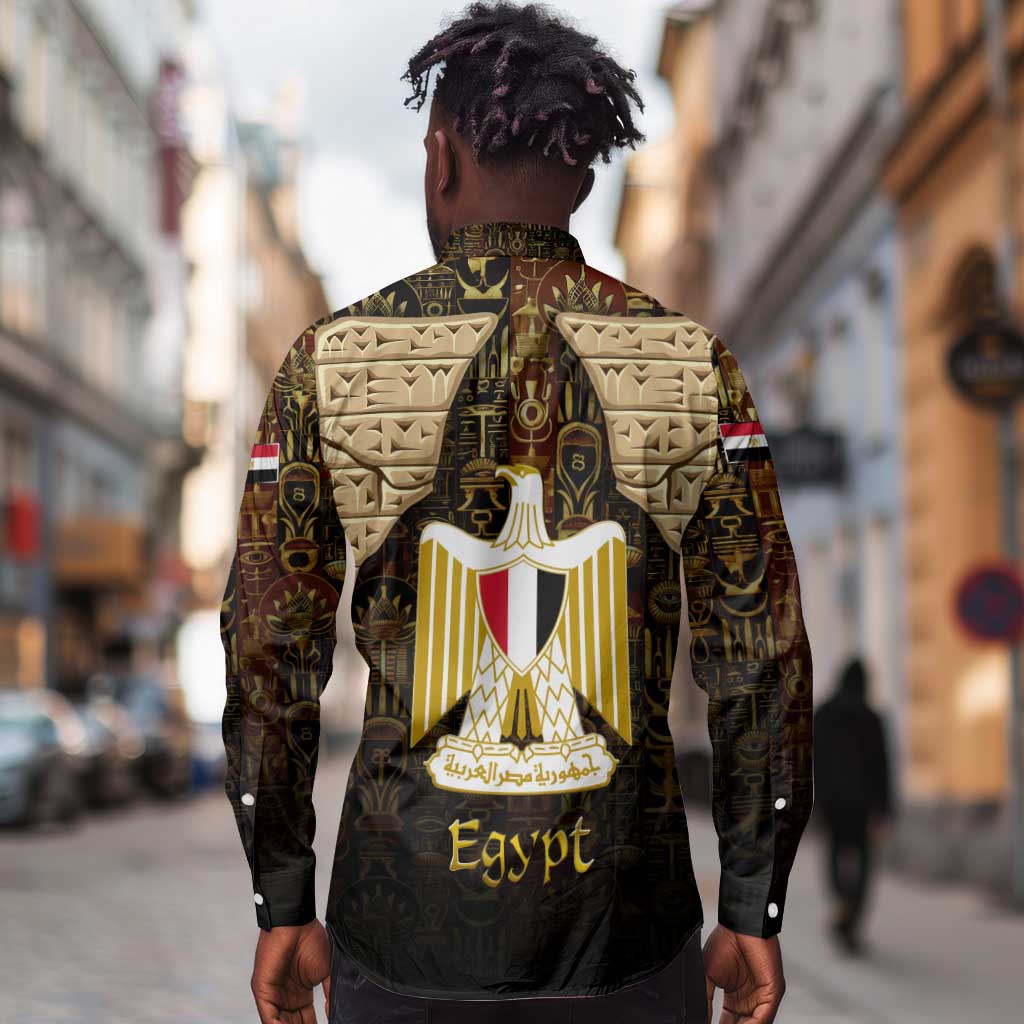 Anubis Egypt Long Sleeve Button Shirt Ancient Hieroglyph Pharaoh Spirit - African Pride