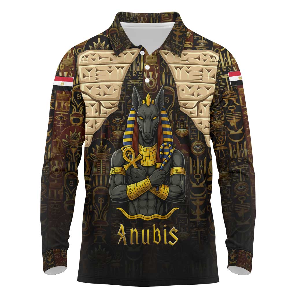 Anubis Egypt Long Sleeve Polo Shirt Ancient Hieroglyph Pharaoh Spirit - African Pride