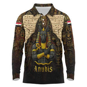 Anubis Egypt Long Sleeve Polo Shirt Ancient Hieroglyph Pharaoh Spirit - African Pride