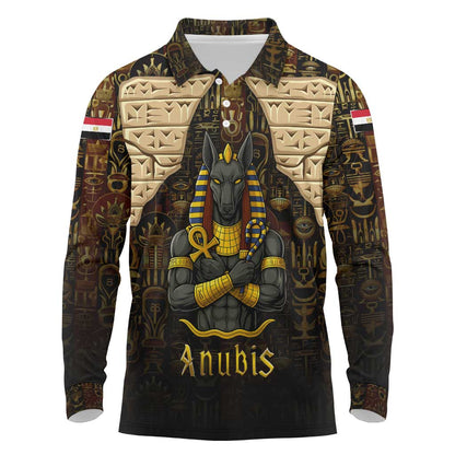 Anubis Egypt Long Sleeve Polo Shirt Ancient Hieroglyph Pharaoh Spirit - African Pride