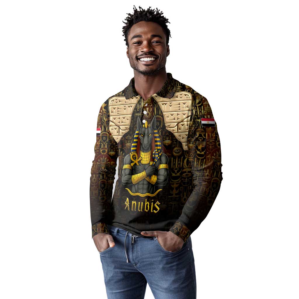 Anubis Egypt Long Sleeve Polo Shirt Ancient Hieroglyph Pharaoh Spirit - African Pride