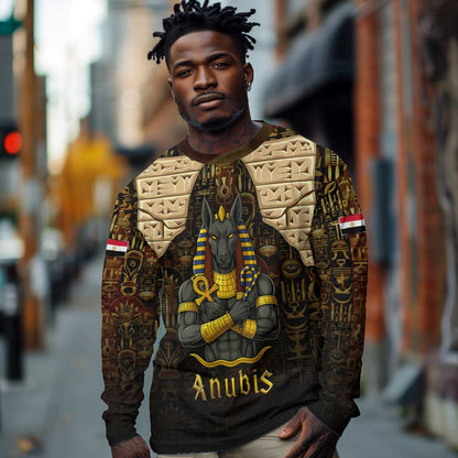 Anubis Egypt Long Sleeve Shirt Ancient Hieroglyph Pharaoh Spirit - African Pride