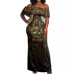 Anubis Egypt Off Shoulder Maxi Dress Ancient Hieroglyph Pharaoh Spirit - African Pride