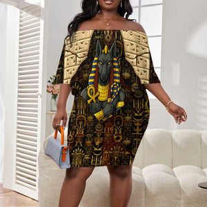 Anubis Egypt Off Shoulder Short Dress Ancient Hieroglyph Pharaoh Spirit - African Pride
