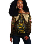 Anubis Egypt Off Shoulder Sweater Ancient Hieroglyph Pharaoh Spirit - African Pride