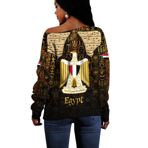 Anubis Egypt Off Shoulder Sweater Ancient Hieroglyph Pharaoh Spirit - African Pride