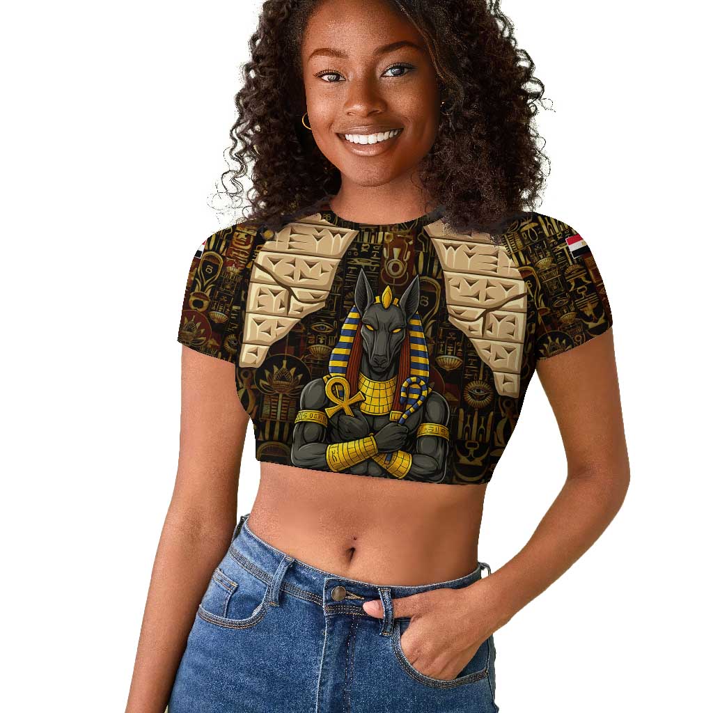 Anubis Egypt Raglan Cropped T shirt Ancient Hieroglyph Pharaoh Spirit - African Pride